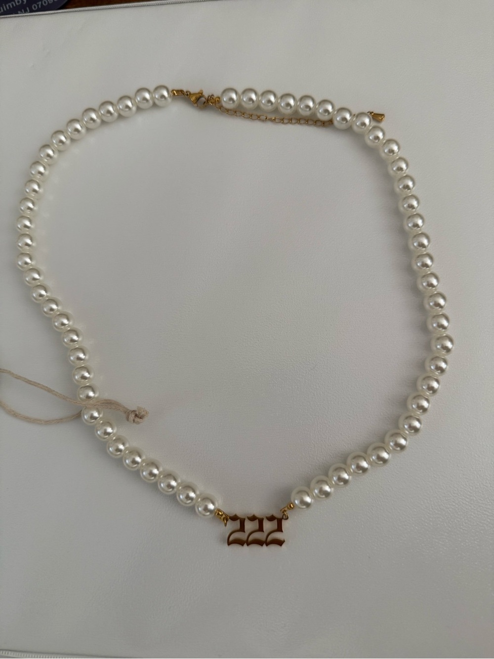 Classic White Pearl Necklace with Gold '222' Number Pendant